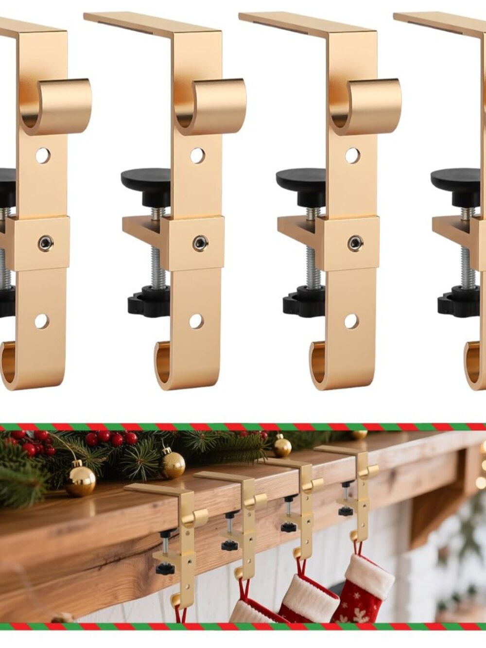 Stocking Hangers for Mantle,2 in 1 Adjustable Christmas Stocking Holder